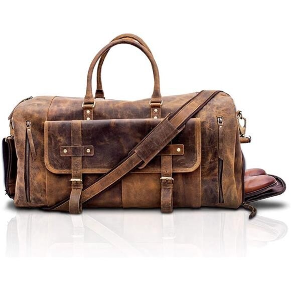 24Inch Leather Duffel Bags for Men and Women Full Grain Leather Travel Overnight